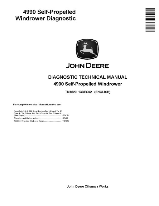 John Deere 4990 Self-Propelled Windrowers Diagnostic Manual (TM1820) John Deere 4990 Self-Propelled Windrowers Diagnostic Manual (TM1820)