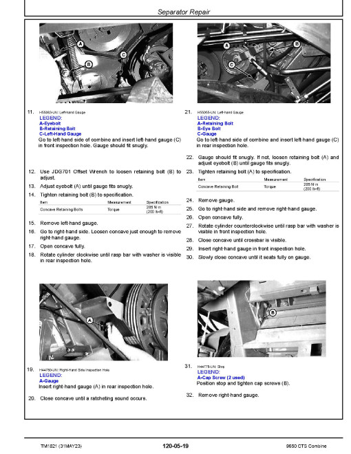 John Deere 9650 CTS Combines Repair Manual (TM1821)