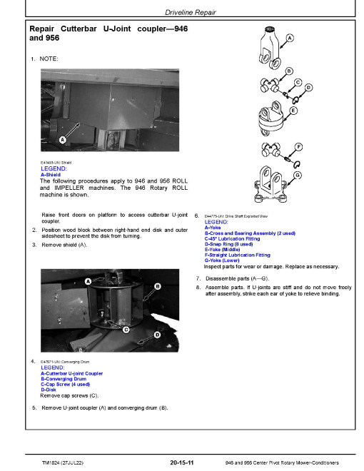 John Deere 946 and 956 Center Pivot Rotary Mower-Conditioners Repair Manual (TM1824) John Deere 946 and 956 Center Pivot Rotary Mower-Conditioners Repair Manual (TM1824)