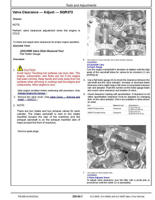 John Deere XUV 845E, XUV 845M and XUV 845R Gator Utility Vehicles Technical Manual (TM182519)