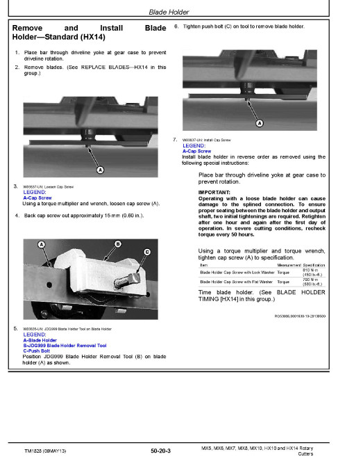 John Deere HX10, HX14, MX10, MX5, MX6, MX7 and MX8 Rotary Cutters (North America) Technical Manual (TM1828) John Deere HX10, HX14, MX10, MX5, MX6, MX7 and MX8 Rotary Cutters (North America) Technical Manual (TM1828)