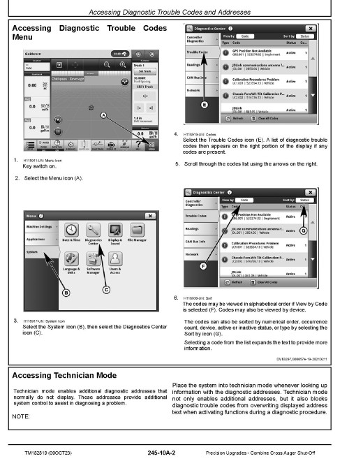 John Deere Combine Cross Auger Shut-Off Precision Upgrades Technical Manual (TM182819)