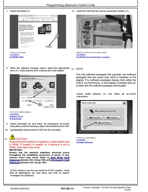John Deere Combine Remote Separator Grate Cover Precision Upgrades Technical Manual (TM182919)
