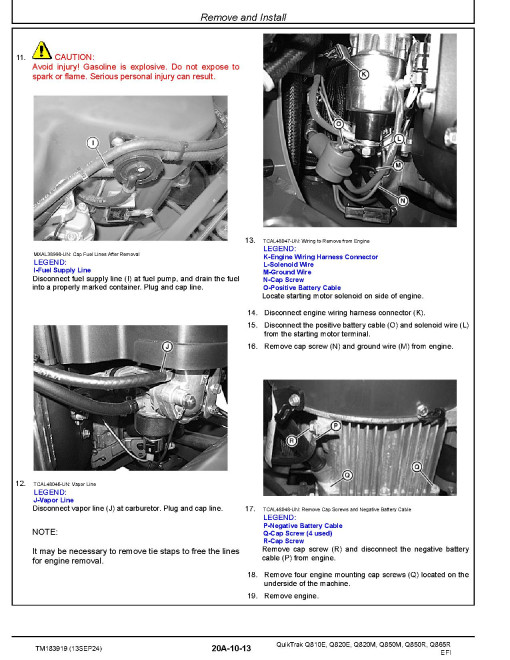 John Deere QuikTrak Q810E, Q820E, Q820M, Q850M, Q850R and Q865R EFI Stand-On Mowers (SN. from 010001) Technical Manual (TM183919)