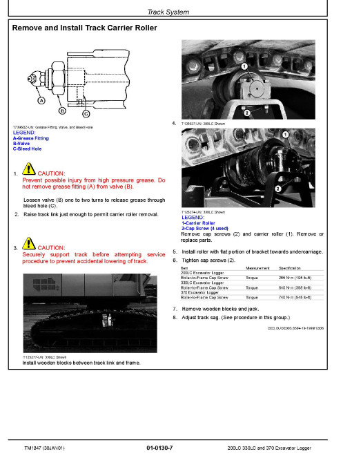 John Deere 200LC, 330LC and 370 Excavator Loggers Repair Manual Supplement (TM1847) John Deere 200LC, 330LC and 370 Excavator Loggers Repair Manual Supplement (TM1847)