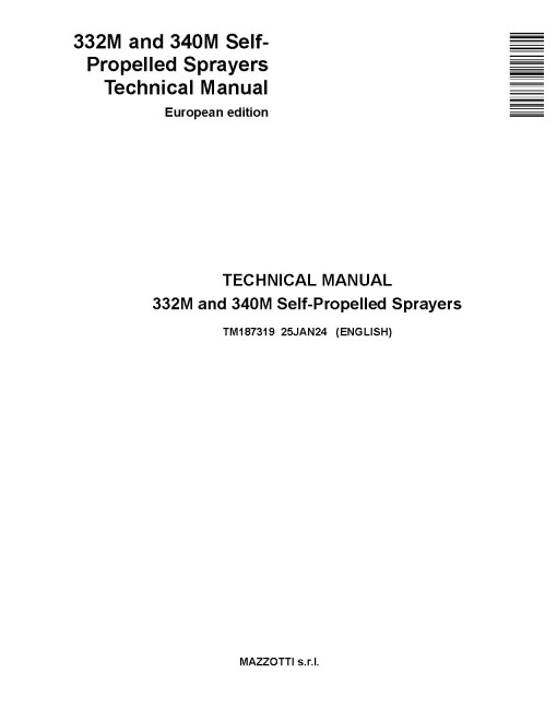 John Deere 332M and 340M Self-Propelled Sprayers (Europe) Technical Manual (TM187319)