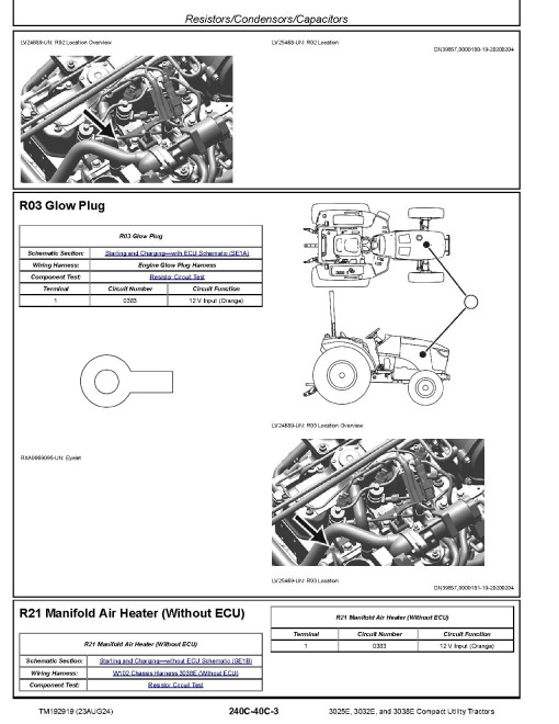 John Deere 3025E, 3032E and 3038E Compact Utility Tractors Technical Manual (TM192919)