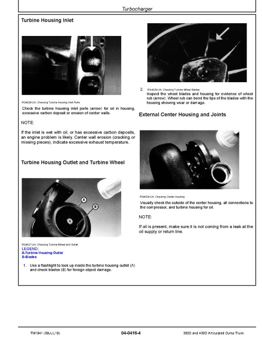 John Deere 350D and 400D Articulated Dump Trucks  (SN: 601341-608489) Repair Manual (TM1941)