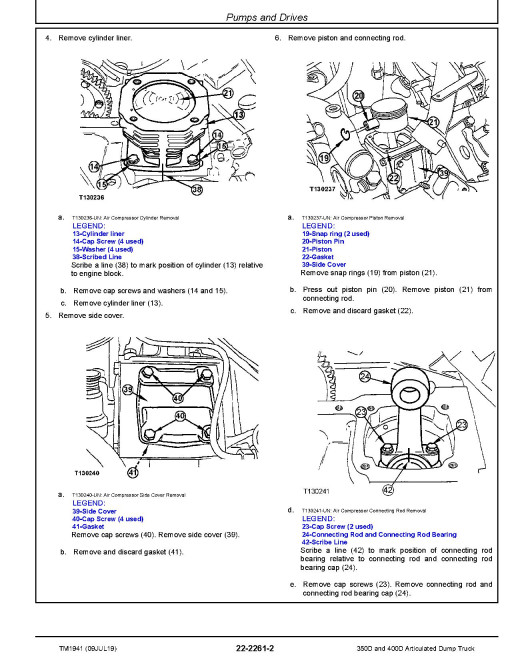 John Deere 350D and 400D Articulated Dump Trucks  (SN: 601341-608489) Repair Manual (TM1941)