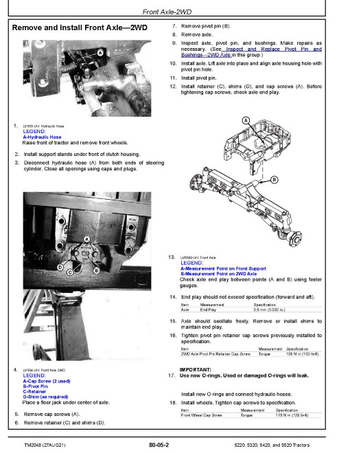 John Deere 5220, 5320, 5420 and 5520 Tractors Repair Manual (TM2048) John Deere 5220, 5320, 5420 and 5520 Tractors Repair Manual (TM2048)