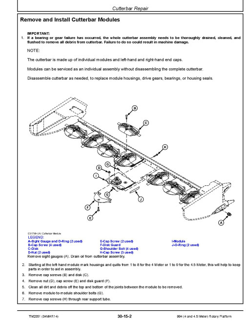 John Deere 994 (4 and 4.5 Meter) Rotary Platforms Technical Manual (TM2051) John Deere 994 (4 and 4.5 Meter) Rotary Platforms Technical Manual (TM2051)