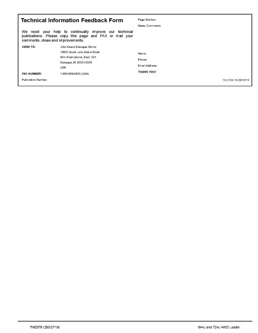 John Deere 644J (SN. before 611231) and 724J (SN. before 611218) 4WD Loaders Repair Manual (TM2076) John Deere 644J (SN. before 611231) and 724J (SN. before 611218) 4WD Loaders Repair Manual (TM2076)