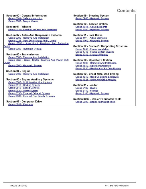 John Deere 644J (SN. before 611231) and 724J (SN. before 611218) 4WD Loaders Repair Manual (TM2076) John Deere 644J (SN. before 611231) and 724J (SN. before 611218) 4WD Loaders Repair Manual (TM2076)