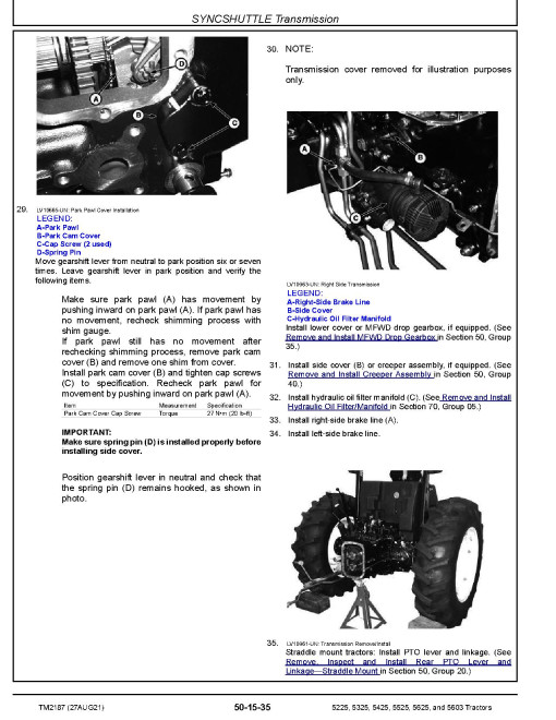 John Deere 5225, 5325, 5425, 5525, 5603 and 5625 Tractors Repair Manual (TM2187) John Deere 5225, 5325, 5425, 5525, 5603 and 5625 Tractors Repair Manual (TM2187)