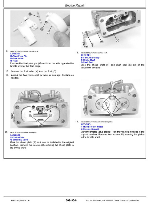John Deere TH 6x4 Diesel, TH 6x4 Gas and TS 4x2 Gator Utility Vehicles (SN: 010001 - 160000) Technical Manual (TM2239)