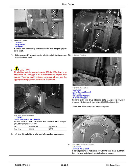 John Deere 9996 Cotton Pickers Repair Manual (TM2252) John Deere 9996 Cotton Pickers Repair Manual (TM2252)