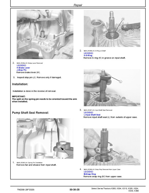 John Deere Select Series X300, X304, X310, X320, X324, X340 and X360 Lawn Tractors (SN. from 010001) Technical Manual (TM2308) John Deere Select Series X300, X304, X310, X320, X324, X340 and X360 Lawn Tractors (SN. from 010001) Technical Manual (TM2308)
