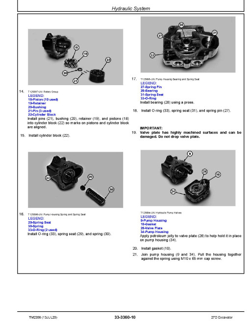 John Deere 27D Compact Excavators Repair Manual (TM2356) John Deere 27D Compact Excavators Repair Manual (TM2356)