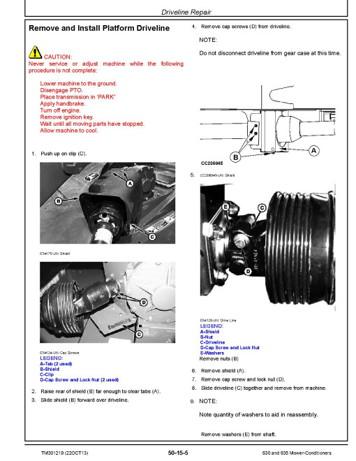 John Deere 630 and 635 Mower-Conditioners (European Edition) Technical Manual (TM301219) John Deere 630 and 635 Mower-Conditioners (European Edition) Technical Manual (TM301219)