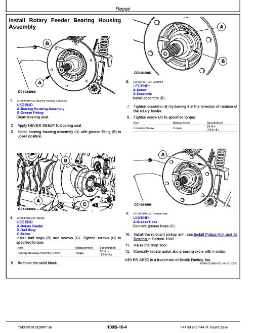 John Deere F441M and F441R Round Balers Repair Manual (TM301619) John Deere F441M and F441R Round Balers Repair Manual (TM301619)