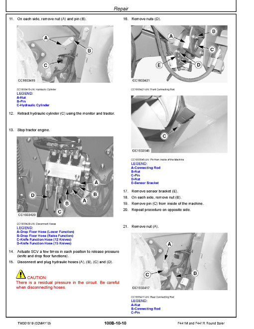 John Deere F441M and F441R Round Balers Repair Manual (TM301619) John Deere F441M and F441R Round Balers Repair Manual (TM301619)