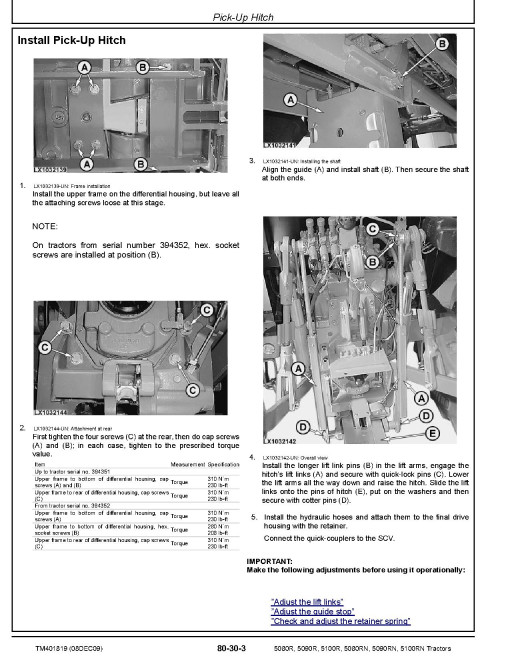 John Deere 5080R, 5080RN, 5090R, 5090RN, 5100R and 5100RN Tractors (European Edition) Repair Manual (TM401819) John Deere 5080R, 5080RN, 5090R, 5090RN, 5100R and 5100RN Tractors (European Edition) Repair Manual (TM401819)