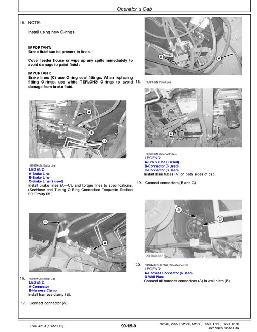 John Deere T550, T560, T660, T670, W540, W550, W650 and W660 (MY2012-2013) Combines Repair Manual (TM404219) John Deere T550, T560, T660, T670, W540, W550, W650 and W660 (MY2012-2013) Combines Repair Manual (TM404219)