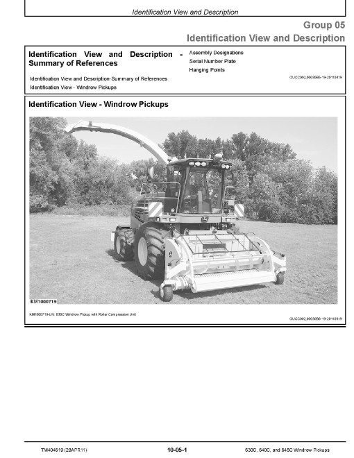 John Deere 630C, 640C and 645C Windrow Pickups (European Edition) Technical Manual (TM404619) John Deere 630C, 640C and 645C Windrow Pickups (European Edition) Technical Manual (TM404619)