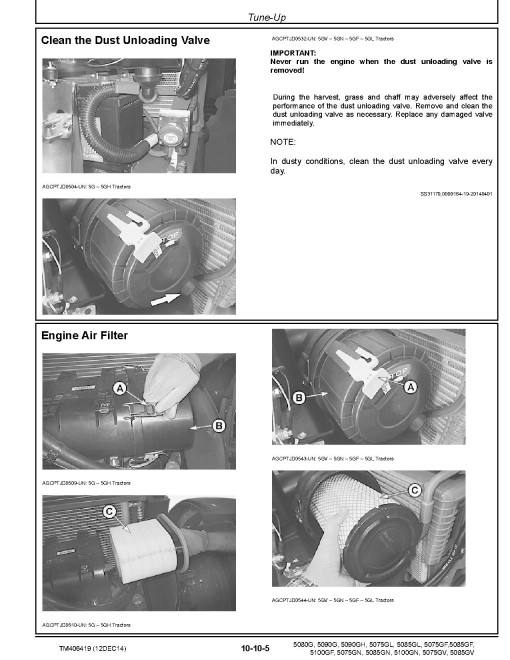 John Deere 5075GF, 5075GL, 5075GN, 5075GV, 5080G, 5085GF, 5085GL, 5085GN, 5085GV, 5090G, 5090GH, 5100GF and 5100GN Tractors Repair Manual (TM406419) John Deere 5075GF, 5075GL, 5075GN, 5075GV, 5080G, 5085GF, 5085GL, 5085GN, 5085GV, 5090G, 5090GH, 5100GF and 5100GN Tractors Repair Manual (TM406419)