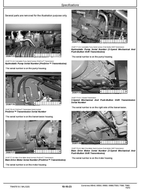 John Deere T550, T560, T660, T670, W540, W550, W650 and W660 (MY2016-2019) Combines (SN: 102000-119999) Repair Manual (TM407819) John Deere T550, T560, T660, T670, W540, W550, W650 and W660 (MY2016-2019) Combines (SN: 102000-119999) Repair Manual (TM407819)