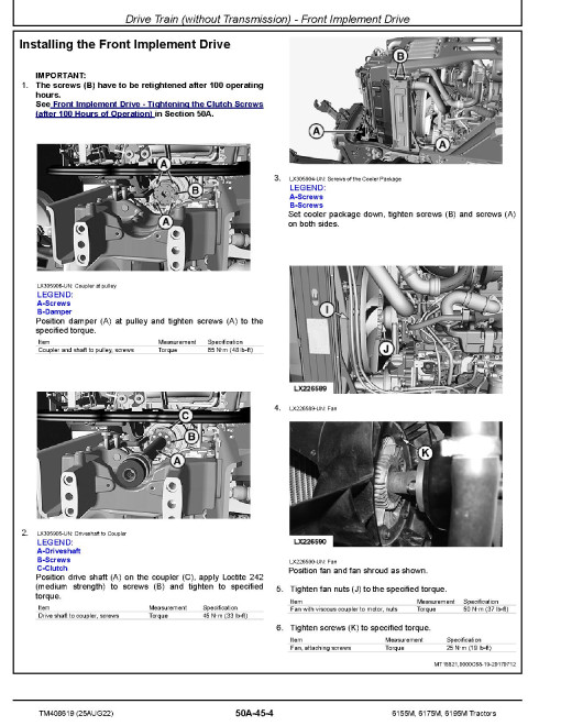 John Deere 6155M, 6175M and 6195M Tractors (MY16-17) Repair Manual (TM408619) John Deere 6155M, 6175M and 6195M Tractors (MY16-17) Repair Manual (TM408619)