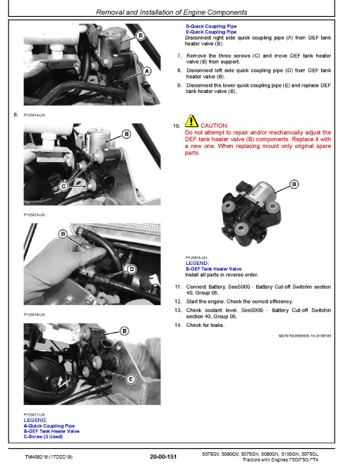 John Deere 5075GL, 5075GN, 5075GV, 5090GN, 5090GV and 5100GN Tractors (North America, from MY16) Repair Manual (TM409219) John Deere 5075GL, 5075GN, 5075GV, 5090GN, 5090GV and 5100GN Tractors (North America, from MY16) Repair Manual (TM409219)