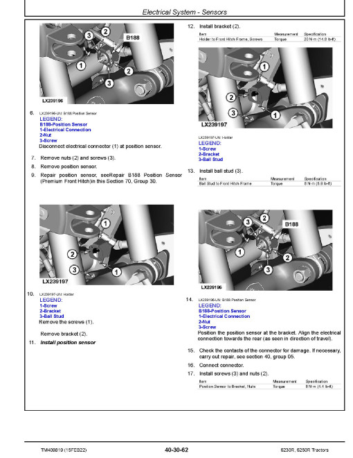 John Deere 6230R and 6250R Tractors (from MY17) Repair Manual (TM409819) John Deere 6230R and 6250R Tractors (from MY17) Repair Manual (TM409819)