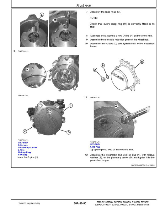 John Deere 5075GF/GL/GN/GV, 5090GF/GL/GN/GV, 5100GL, 5105GF/GN Tractors (Europe, from MY17) Repair Manual (TM410019) John Deere 5075GF/GL/GN/GV, 5090GF/GL/GN/GV, 5100GL, 5105GF/GN Tractors (Europe, from MY17) Repair Manual (TM410019)