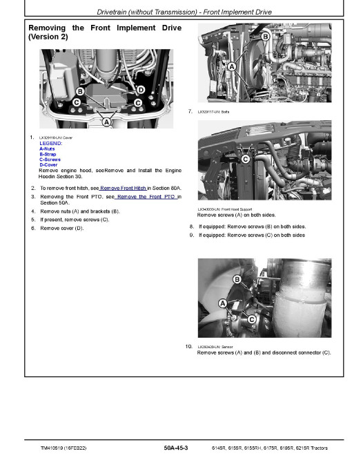 John Deere 6145R, 6155R, 6155RH, 6175R, 6195R and 6215R Tractors (from MY18) Repair Manual (TM410519) John Deere 6145R, 6155R, 6155RH, 6175R, 6195R and 6215R Tractors (from MY18) Repair Manual (TM410519)