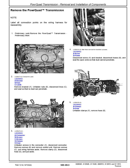 John Deere 6095MC, 6095RC, 6105MC, 6105RC, 6115MC and 6115RC Tractors (MY18-19) Repair Manual (TM411019) John Deere 6095MC, 6095RC, 6105MC, 6105RC, 6115MC and 6115RC Tractors (MY18-19) Repair Manual (TM411019)