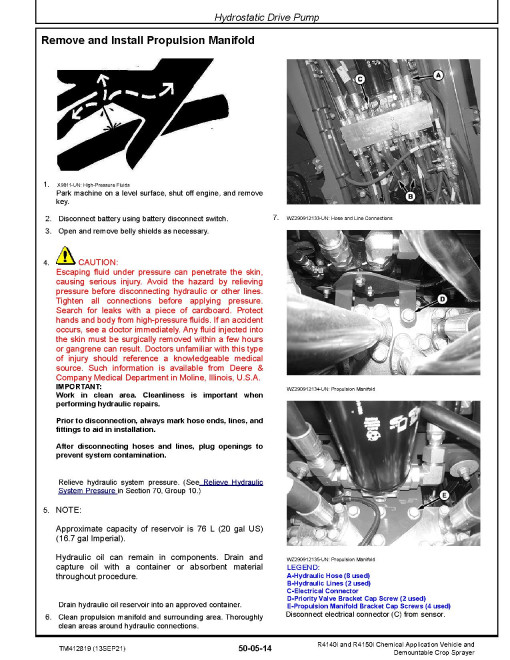 John Deere R4140i and R4150i Chemical Application Vehicles and Demountable Crop Sprayer (European Edition) Repair Manual (TM412819) John Deere R4140i and R4150i Chemical Application Vehicles and Demountable Crop Sprayer (European Edition) Repair Manual (TM412819)