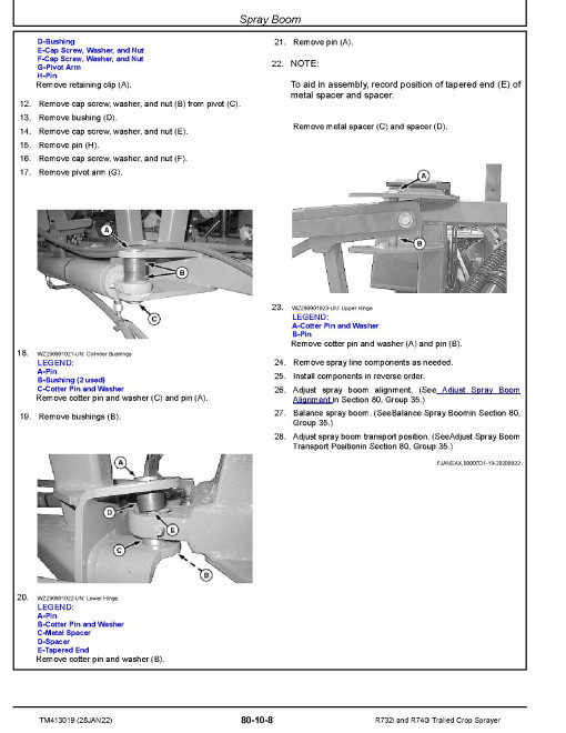 John Deere R732i and R740i Trailed Crop Sprayers Repair Technical Manual (TM413019)