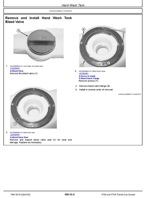 John Deere R732i and R740i Trailed Crop Sprayers Repair Technical Manual (TM413019)
