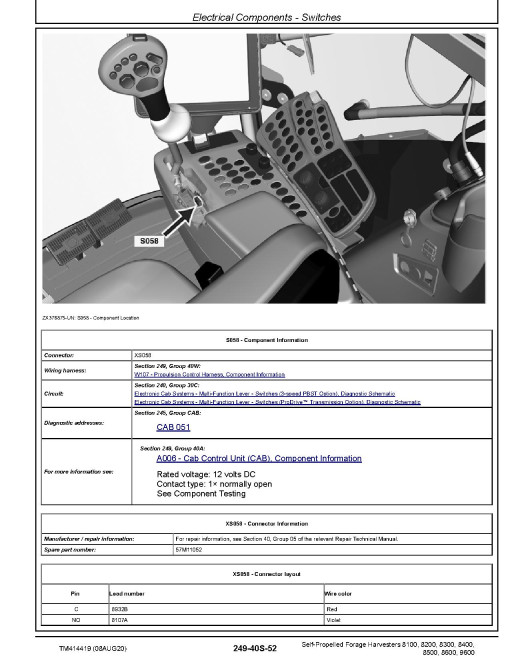 John Deere 8100, 8200, 8300, 8400, 8500, 8600 and 9600 Self-Propelled Forage Harvesters (SN: 621000-622999) Diagnostic Manual (TM414419) John Deere 8100, 8200, 8300, 8400, 8500, 8600 and 9600 Self-Propelled Forage Harvesters (SN: 621000-622999) Diagnostic Manual (TM414419)