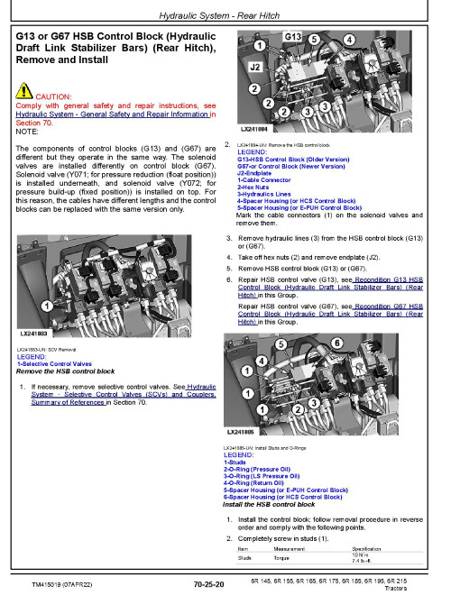 John Deere 6R 145, 6R 155, 6R 165, 6R 175, 6R 185, 6R 195 and 6R 215 Tractors (from MY22) Repair Manual (TM415019) John Deere 6R 145, 6R 155, 6R 165, 6R 175, 6R 185, 6R 195 and 6R 215 Tractors (from MY22) Repair Manual (TM415019)