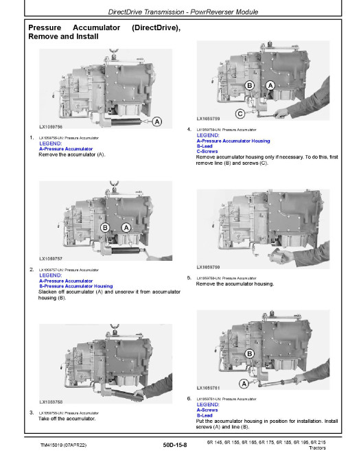 John Deere 6R 145, 6R 155, 6R 165, 6R 175, 6R 185, 6R 195 and 6R 215 Tractors (from MY22) Repair Manual (TM415019) John Deere 6R 145, 6R 155, 6R 165, 6R 175, 6R 185, 6R 195 and 6R 215 Tractors (from MY22) Repair Manual (TM415019)
