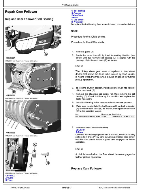 John Deere 30R, 35R and 46R Windrow Pickups Technical Manual (TM415219) John Deere 30R, 35R and 46R Windrow Pickups Technical Manual (TM415219)
