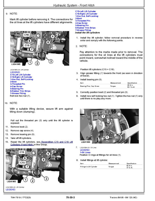 John Deere 6M 095, 6M 105, 6M 110, 6M 115 and 6M 125 (MC) Tractors (from MY2025) Repair Technical Manual (TM417919)
