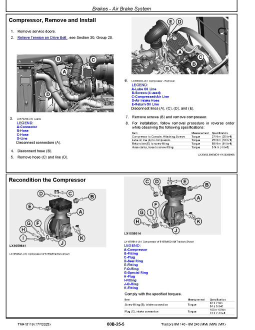 John Deere 6M145, 6M155, 6M165, 6M180, 6M185, 6M200, 6M220, 6M240 (MM, MW, MR) Tractors (from MY2025) Repair Technical Manual (TM418119)