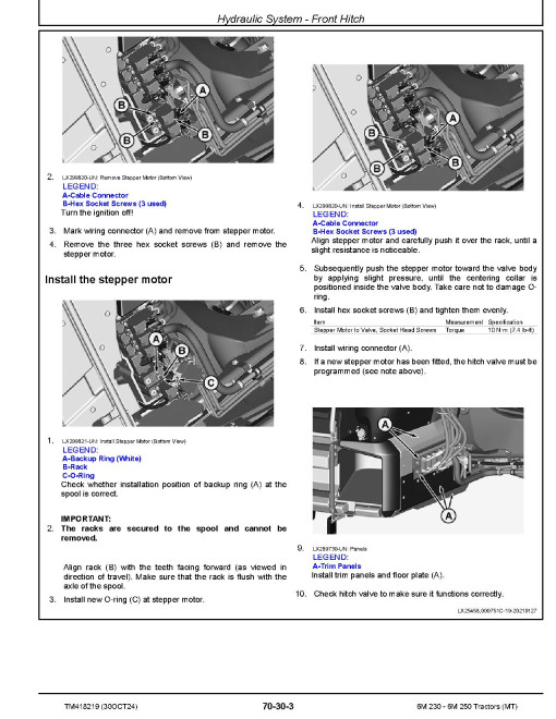 John Deere 6M 230 and 6M 250 (MT) Tractors (from MY2025) Repair Technical Manual (TM418219)