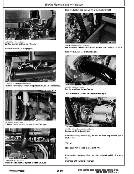 John Deere 6100, 6100SE, 6200, 6200SE, 6300, 6300SE, 6400, 6400SE, 6506 and 6600 Tractors (Europe) Repair Manual (TM4493) John Deere 6100, 6100SE, 6200, 6200SE, 6300, 6300SE, 6400, 6400SE, 6506 and 6600 Tractors (Europe) Repair Manual (TM4493)