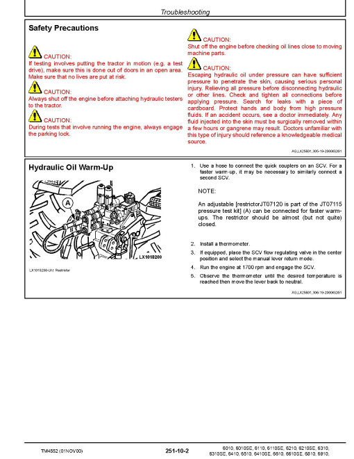 John Deere 6010(SE), 6110(SE), 6210(SE), 6310(SE), 6410(SE), 6510, 6610(SE), 6810, 6910 and 6910S Tractors (European Edition) Operation and Test Manual (TM4552) John Deere 6010(SE), 6110(SE), 6210(SE), 6310(SE), 6410(SE), 6510, 6610(SE), 6810, 6910 and 6910S Tractors (European Edition) Operation and Test Manual (TM4552)