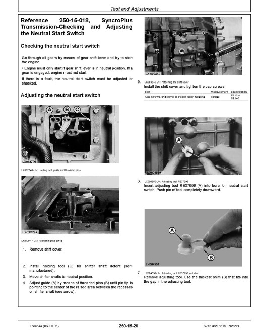 John Deere 6215 and 6515 Tractors (European Edition) Operation and Test Manual (TM4644) John Deere 6215 and 6515 Tractors (European Edition) Operation and Test Manual (TM4644)
