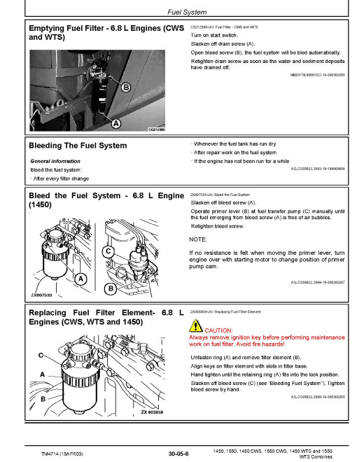 John Deere 1450, 1450 CWS, 1450 WTS, 1550, 1550 CWS and 1550 WTS Combines (SN. before 048750) Repair Manual (TM4714) John Deere 1450, 1450 CWS, 1450 WTS, 1550, 1550 CWS and 1550 WTS Combines (SN. before 048750) Repair Manual (TM4714)